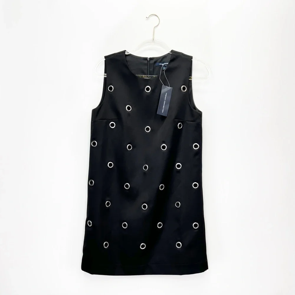 French Connection Black Midnight Satin Eyelet Tunic Dress Size 4 fcuk New NWT - Picture 9 of 11